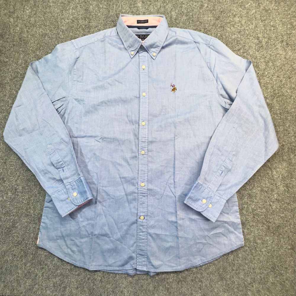 U.S. Polo Assn Shirt Mens XL Blue Tailored Fit Premium Cotton Oxford USSH3095